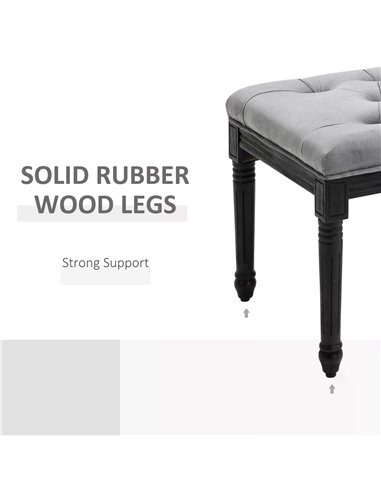 HOMCOM Fabric Bed End Bench Velvet Upholstered Tufted Accent Lounge Sofa Window Seat for Living Room, Bedroom, Hallway, Grey 838