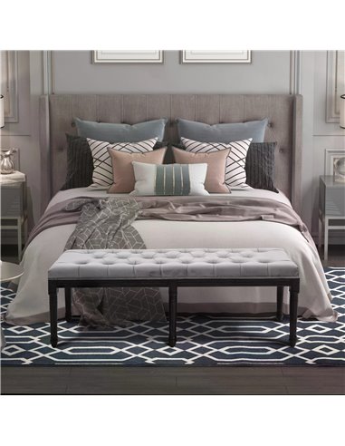 HOMCOM Fabric Bed End Bench Velvet Upholstered Tufted Accent Lounge Sofa Window Seat for Living Room, Bedroom, Hallway, Grey 838