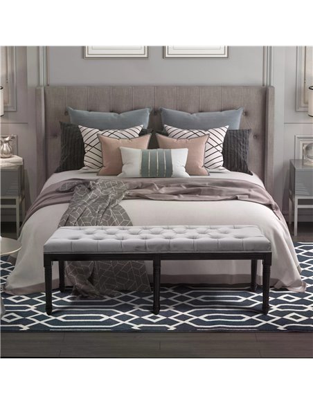 HOMCOM Fabric Bed End Bench Velvet Upholstered Tufted Accent Lounge Sofa Window Seat for Living Room, Bedroom, Hallway, Grey 838 - pic 87499 | FastDaddyshop