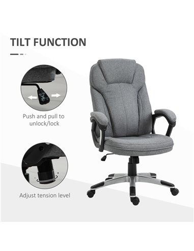 Vinsetto Linen Fabric Home Office Chair, Height Adjustable Computer Chair with Padded Armrests and Tilt Function, Grey