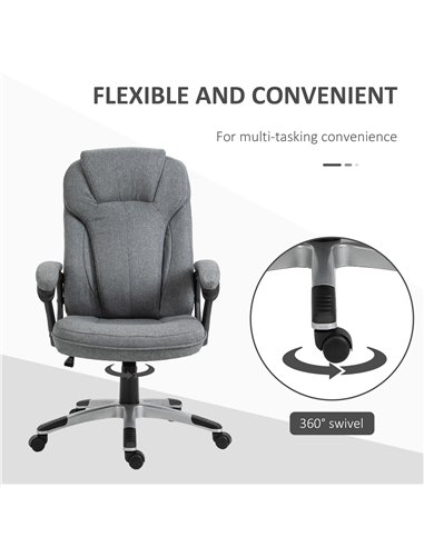 Vinsetto Linen Fabric Home Office Chair, Height Adjustable Computer Chair with Padded Armrests and Tilt Function, Grey