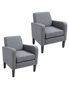 HOMCOM 2 Pieces Modern Armchairs with Rubber Wood Legs, Upholstered Accent Chairs, Single Sofa for Living Room, Bedroom, Grey 83