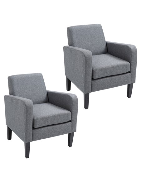 HOMCOM 2 Pieces Modern Armchairs with Rubber Wood Legs, Upholstered Accent Chairs, Single Sofa for Living Room, Bedroom, Grey 83 - pic 87518 | FastDaddyshop
