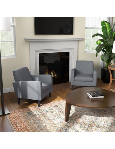 HOMCOM 2 Pieces Modern Armchairs with Rubber Wood Legs, Upholstered Accent Chairs, Single Sofa for Living Room, Bedroom, Grey 83