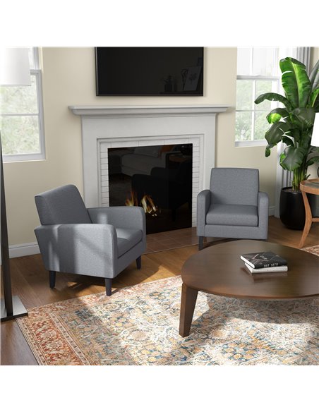 HOMCOM 2 Pieces Modern Armchairs with Rubber Wood Legs, Upholstered Accent Chairs, Single Sofa for Living Room, Bedroom, Grey 83 - pic 87519 | FastDaddyshop