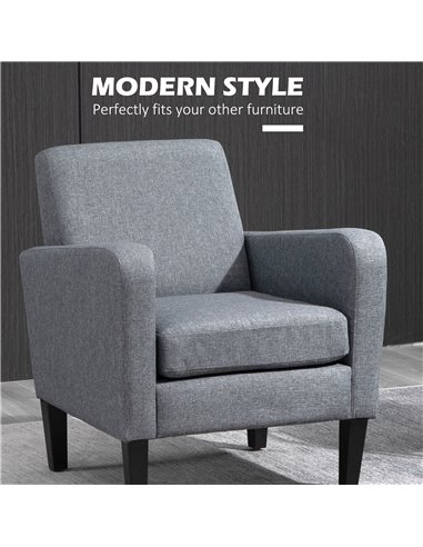 HOMCOM 2 Pieces Modern Armchairs with Rubber Wood Legs, Upholstered Accent Chairs, Single Sofa for Living Room, Bedroom, Grey 83
