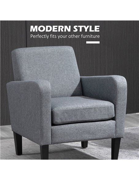 HOMCOM 2 Pieces Modern Armchairs with Rubber Wood Legs, Upholstered Accent Chairs, Single Sofa for Living Room, Bedroom, Grey 83 - pic 87521 | FastDaddyshop
