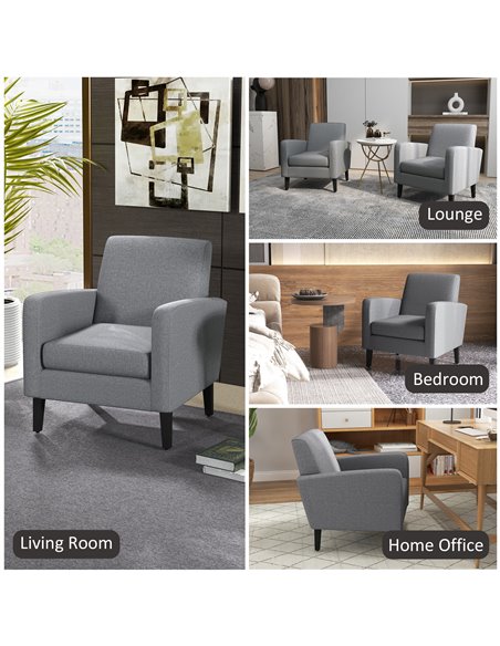 HOMCOM 2 Pieces Modern Armchairs with Rubber Wood Legs, Upholstered Accent Chairs, Single Sofa for Living Room, Bedroom, Grey 83 - pic 87524 | FastDaddyshop