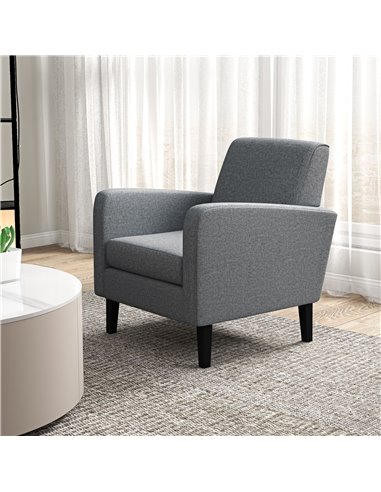 HOMCOM 2 Pieces Modern Armchairs with Rubber Wood Legs, Upholstered Accent Chairs, Single Sofa for Living Room, Bedroom, Grey 83