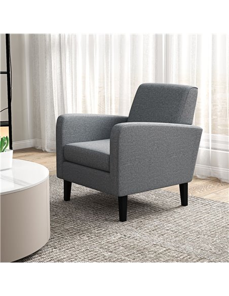 HOMCOM 2 Pieces Modern Armchairs with Rubber Wood Legs, Upholstered Accent Chairs, Single Sofa for Living Room, Bedroom, Grey 83 - pic 87526 | FastDaddyshop