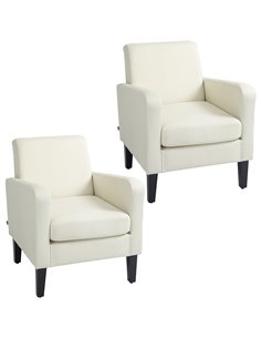 HOMCOM 2 Pieces Modern Armchairs with Rubber Wood Legs, Upholstered Accent Chairs, Single Sofa for Living Room, Bedroom, Cream W
