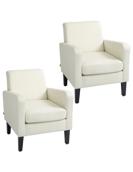 HOMCOM 2 Pieces Modern Armchairs with Rubber Wood Legs, Upholstered Accent Chairs, Single Sofa for Living Room, Bedroom, Cream W - pic 87536 | FastDaddyshop