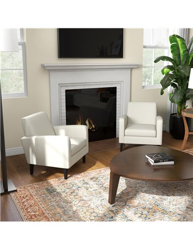 HOMCOM 2 Pieces Modern Armchairs with Rubber Wood Legs, Upholstered Accent Chairs, Single Sofa for Living Room, Bedroom, Cream W