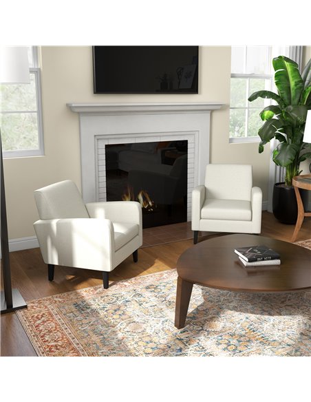 HOMCOM 2 Pieces Modern Armchairs with Rubber Wood Legs, Upholstered Accent Chairs, Single Sofa for Living Room, Bedroom, Cream W - pic 87537 | FastDaddyshop