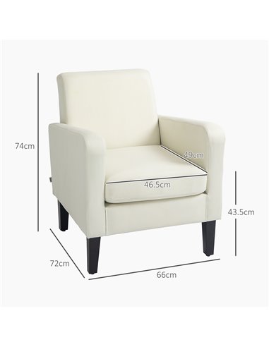 HOMCOM 2 Pieces Modern Armchairs with Rubber Wood Legs, Upholstered Accent Chairs, Single Sofa for Living Room, Bedroom, Cream W