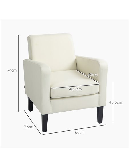 HOMCOM 2 Pieces Modern Armchairs with Rubber Wood Legs, Upholstered Accent Chairs, Single Sofa for Living Room, Bedroom, Cream W - pic 87538 | FastDaddyshop