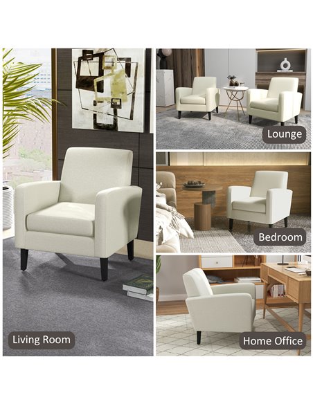 HOMCOM 2 Pieces Modern Armchairs with Rubber Wood Legs, Upholstered Accent Chairs, Single Sofa for Living Room, Bedroom, Cream W - pic 87542 | FastDaddyshop