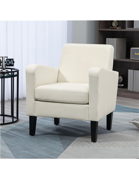 HOMCOM 2 Pieces Modern Armchairs with Rubber Wood Legs, Upholstered Accent Chairs, Single Sofa for Living Room, Bedroom, Cream W - pic 87544 | FastDaddyshop