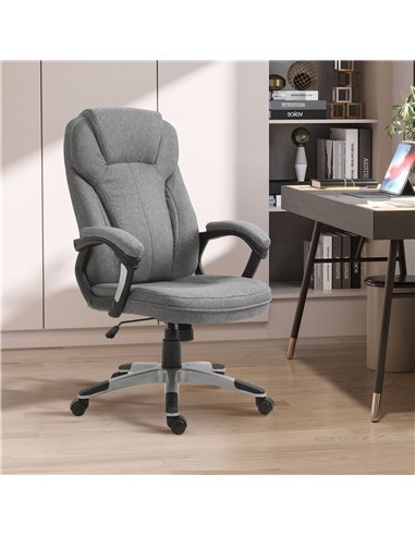 Vinsetto Linen Fabric Home Office Chair, Height Adjustable Computer Chair with Padded Armrests and Tilt Function, Grey