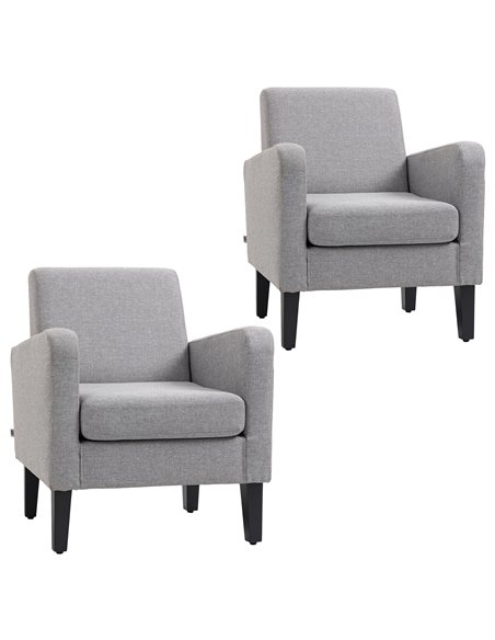 HOMCOM 2 Pieces Modern Armchairs with Rubber Wood Legs, Upholstered Accent Chairs, Single Sofa for Living Room, Bedroom, Light G - pic 87554 | FastDaddyshop