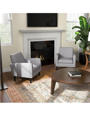 HOMCOM 2 Pieces Modern Armchairs with Rubber Wood Legs, Upholstered Accent Chairs, Single Sofa for Living Room, Bedroom, Light G