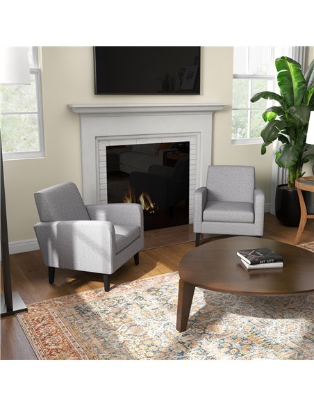 HOMCOM 2 Pieces Modern Armchairs with Rubber Wood Legs, Upholstered Accent Chairs, Single Sofa for Living Room, Bedroom, Light G - pic 87555 | FastDaddyshop