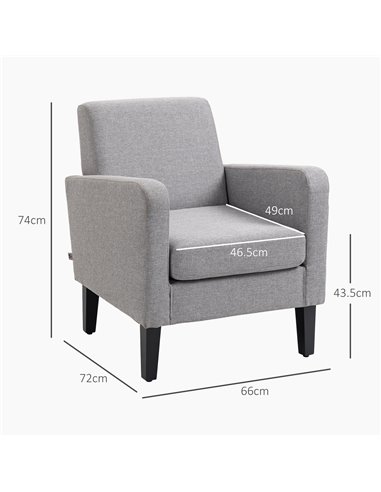 HOMCOM 2 Pieces Modern Armchairs with Rubber Wood Legs, Upholstered Accent Chairs, Single Sofa for Living Room, Bedroom, Light G