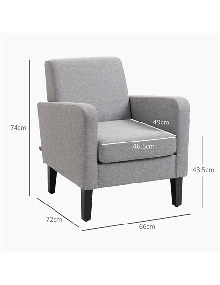 HOMCOM 2 Pieces Modern Armchairs with Rubber Wood Legs, Upholstered Accent Chairs, Single Sofa for Living Room, Bedroom, Light G - pic 87556 | FastDaddyshop