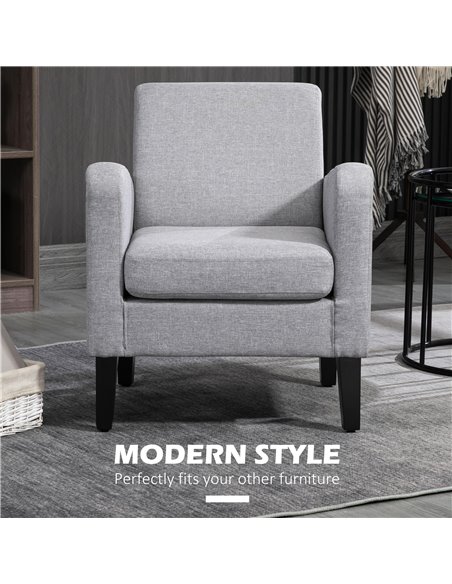 HOMCOM 2 Pieces Modern Armchairs with Rubber Wood Legs, Upholstered Accent Chairs, Single Sofa for Living Room, Bedroom, Light G - pic 87557 | FastDaddyshop