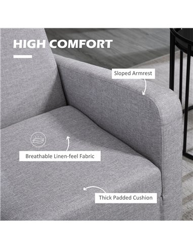 HOMCOM 2 Pieces Modern Armchairs with Rubber Wood Legs, Upholstered Accent Chairs, Single Sofa for Living Room, Bedroom, Light G
