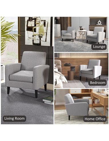 HOMCOM 2 Pieces Modern Armchairs with Rubber Wood Legs, Upholstered Accent Chairs, Single Sofa for Living Room, Bedroom, Light G