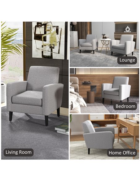 HOMCOM 2 Pieces Modern Armchairs with Rubber Wood Legs, Upholstered Accent Chairs, Single Sofa for Living Room, Bedroom, Light G - pic 87560 | FastDaddyshop