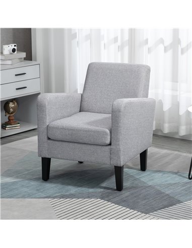 HOMCOM 2 Pieces Modern Armchairs with Rubber Wood Legs, Upholstered Accent Chairs, Single Sofa for Living Room, Bedroom, Light G