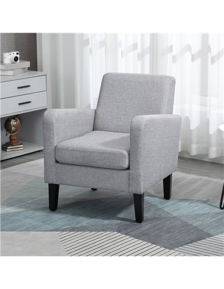 HOMCOM 2 Pieces Modern Armchairs with Rubber Wood Legs, Upholstered Accent Chairs, Single Sofa for Living Room, Bedroom, Light G - pic 87562 | FastDaddyshop