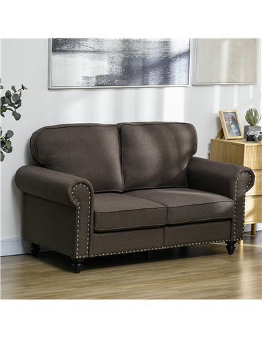 HOMCOM Two Seater Sofa, Fabric Sofa Couch with Nailhead Trim, Loveseat Sofa Settee for Living Room, Dark Brown 839-995V70DR