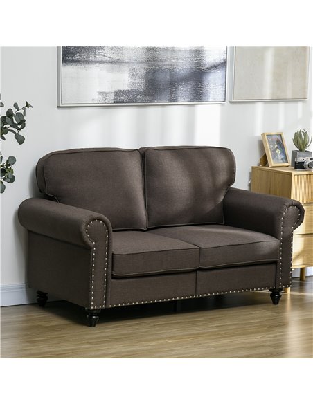 HOMCOM Two Seater Sofa, Fabric Sofa Couch with Nailhead Trim, Loveseat Sofa Settee for Living Room, Dark Brown 839-995V70DR - pic 87564 | FastDaddyshop