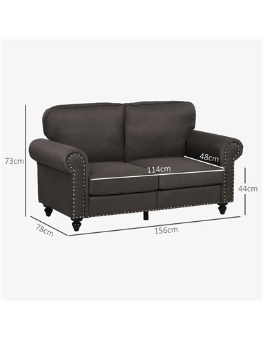 HOMCOM Two Seater Sofa, Fabric Sofa Couch with Nailhead Trim, Loveseat Sofa Settee for Living Room, Dark Brown 839-995V70DR