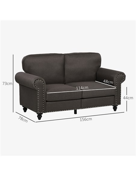 HOMCOM Two Seater Sofa, Fabric Sofa Couch with Nailhead Trim, Loveseat Sofa Settee for Living Room, Dark Brown 839-995V70DR - pic 87565 | FastDaddyshop