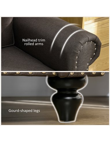 HOMCOM Two Seater Sofa, Fabric Sofa Couch with Nailhead Trim, Loveseat Sofa Settee for Living Room, Dark Brown 839-995V70DR