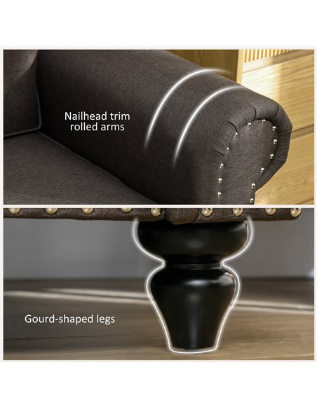 HOMCOM Two Seater Sofa, Fabric Sofa Couch with Nailhead Trim, Loveseat Sofa Settee for Living Room, Dark Brown 839-995V70DR - pic 87566 | FastDaddyshop