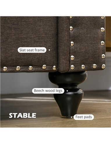 HOMCOM Two Seater Sofa, Fabric Sofa Couch with Nailhead Trim, Loveseat Sofa Settee for Living Room, Dark Brown 839-995V70DR