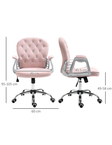 Vinsetto Office Chair Ergonomic 360���� Swivel Diamond Tufted Home Work Velour Padded Base 5 Castor Wheels Pink