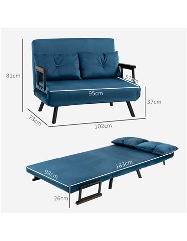 HOMCOM Click Clack Sofa Bed, Convertible 2 Seater Sofa Couch with 2 Cushions, for Living Room, Bedroom, Navy Blue 839-835V70NU