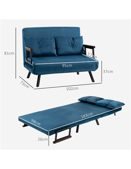 HOMCOM Click Clack Sofa Bed, Convertible 2 Seater Sofa Couch with 2 Cushions, for Living Room, Bedroom, Navy Blue 839-835V70NU - pic 87574 | FastDaddyshop