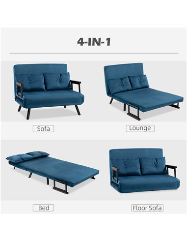 HOMCOM Click Clack Sofa Bed, Convertible 2 Seater Sofa Couch with 2 Cushions, for Living Room, Bedroom, Navy Blue 839-835V70NU
