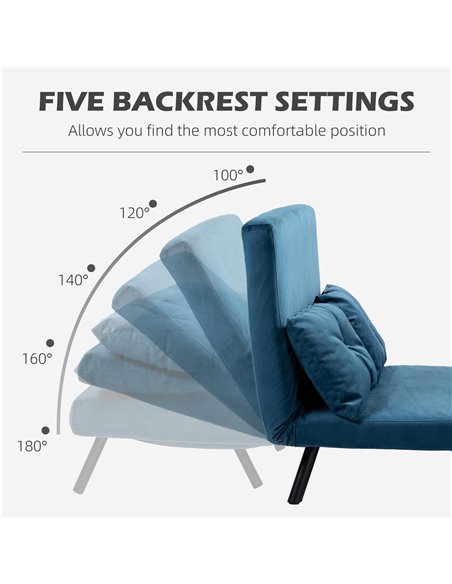 HOMCOM Click Clack Sofa Bed, Convertible 2 Seater Sofa Couch with 2 Cushions, for Living Room, Bedroom, Navy Blue 839-835V70NU - pic 87576 | FastDaddyshop