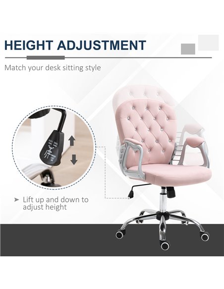 Vinsetto Office Chair Ergonomic 360���� Swivel Diamond Tufted Home Work Velour Padded Base 5 Castor Wheels Pink - pic 8758 | FastDaddyshop