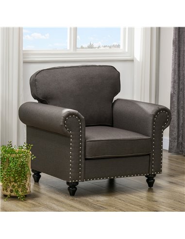 Mid-Century Armchair, HOMCOM Single Sofa with Pocket Springs - Dark Brown 839-993V70DR