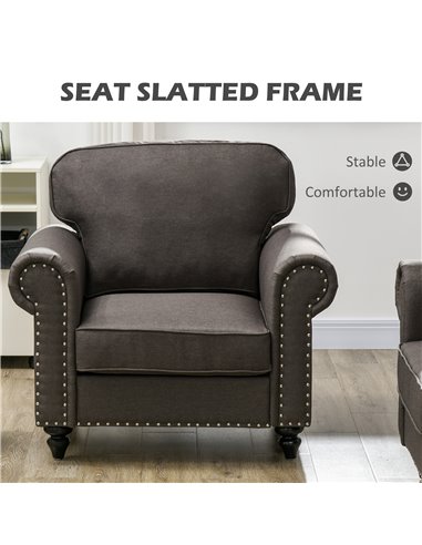 Mid-Century Armchair, HOMCOM Single Sofa with Pocket Springs - Dark Brown 839-993V70DR
