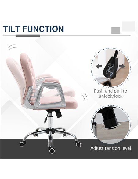 Vinsetto Office Chair Ergonomic 360���� Swivel Diamond Tufted Home Work Velour Padded Base 5 Castor Wheels Pink - pic 8759 | FastDaddyshop